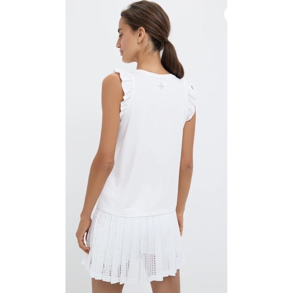 Tuckernuck TNUCK SPORT White Performance Jersey Ruffle Lea Tank Large - Picture 2 of 9